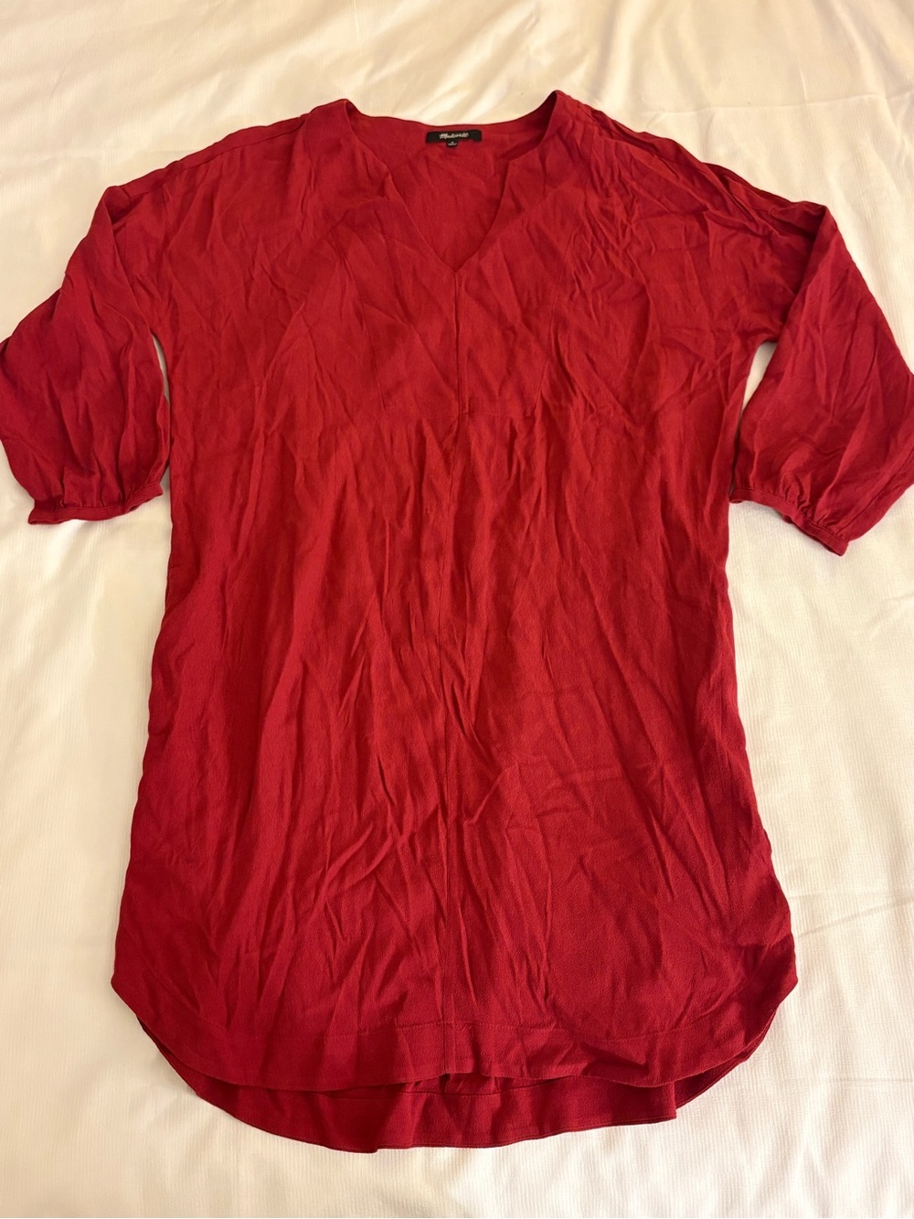 Women’s Madewell Du Jour mini tunic dress garnet red size small v neck